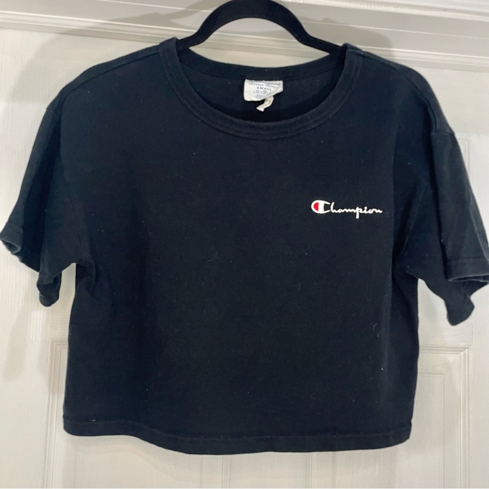 Champion Black Short Sleeve Crop Tee